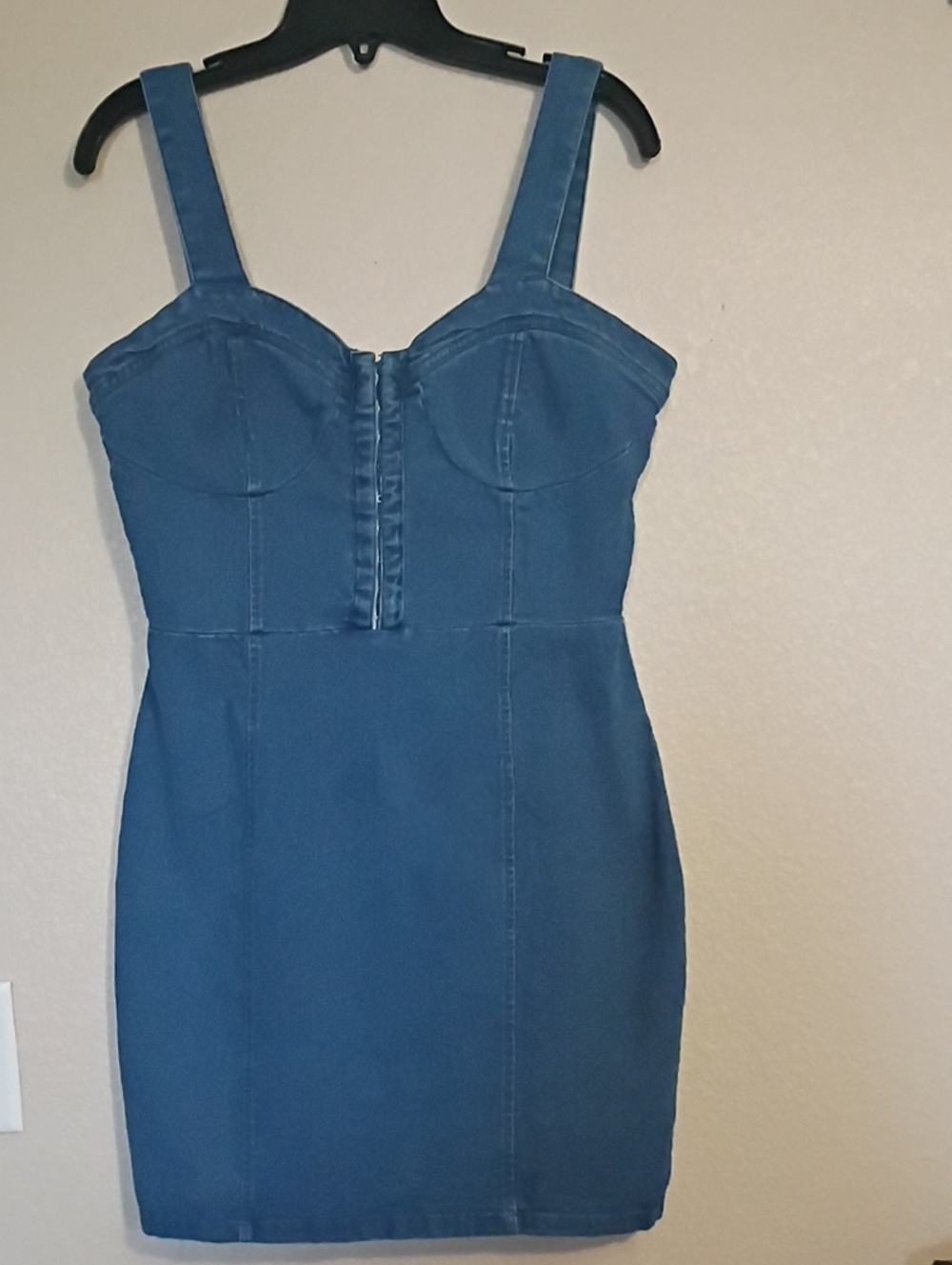 Derek Heart Denim Bustier Mini Dress in Blue